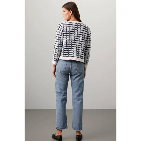 Veronica Beard Lavigne Sweater Jacket Size Large in Blue/White/Black Cotton XS - Picture 4 of 11